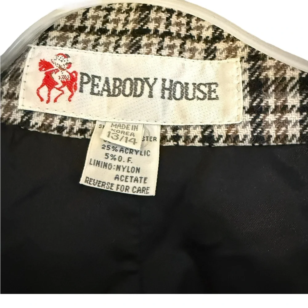 Vintage Peabody House Houndstooth Wool Blend Blazer Jacket Brown Beige Size 14 - Picture 4 of 14